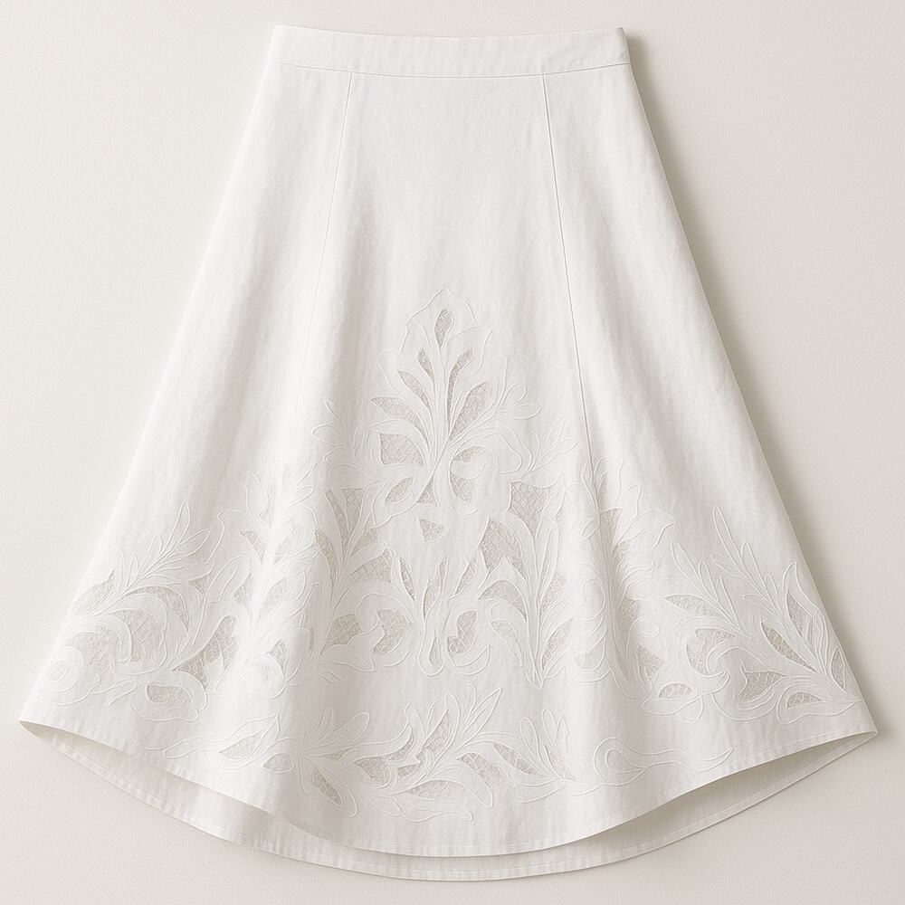 MSRP $150 ✨ Coldwater Creek Embroidered Linen Twirl Skirt – Petite M-L | White ✨